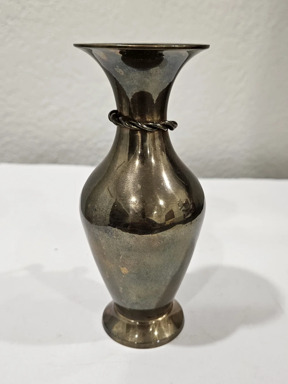 Vintage Brass Bud Vase Unique Braided Rope Trim with Tassel 5.5 Inches